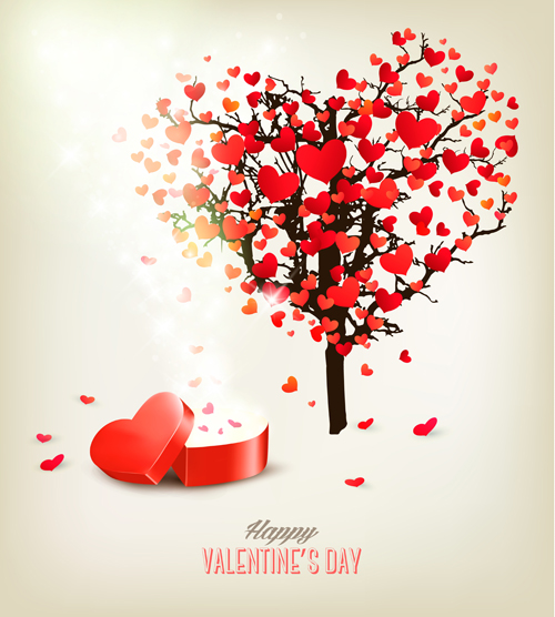 Valentine heart tree with gift box vector material 02