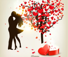 Valentine heart tree with gift box vector material 03