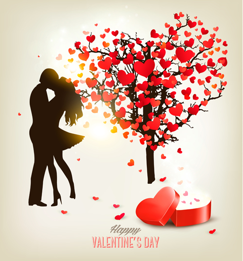 Valentine heart tree with gift box vector material 03