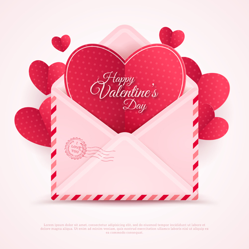 Valentines day card with envelope vector 02
