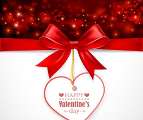 Valentines day elements with red bow card vector