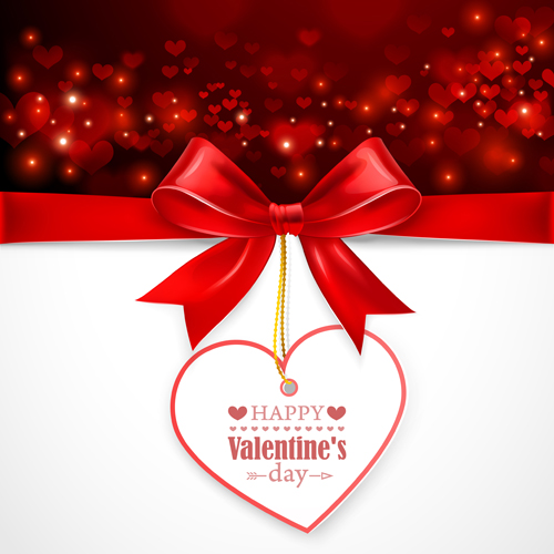 Valentines day elements with red bow card vector