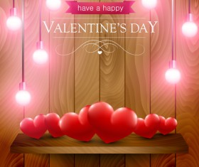 Valentines day elements with wooden background vector 01