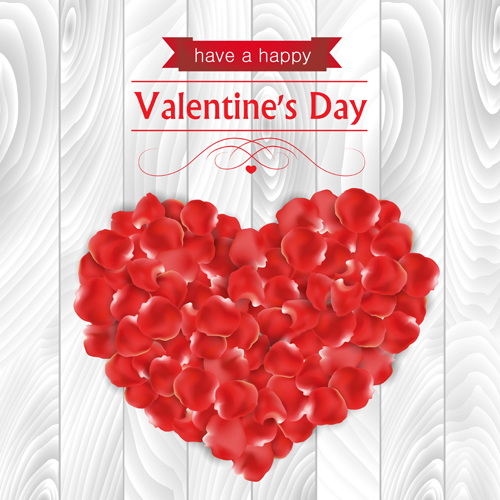 Valentines day elements with wooden background vector 02