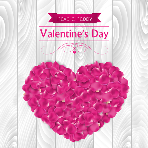 Valentines day elements with wooden background vector 03