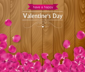 Valentines day elements with wooden background vector 04