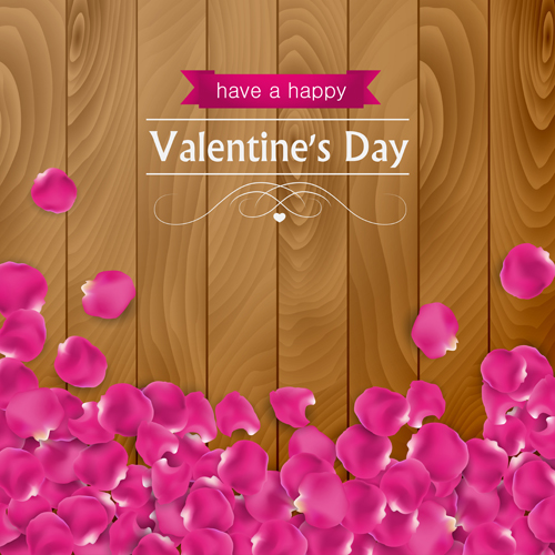 Valentines day elements with wooden background vector 04