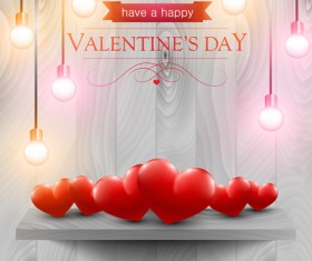 Valentines day elements with wooden background vector 05