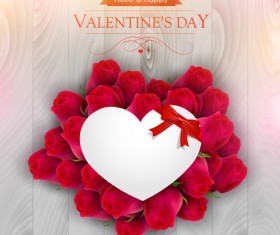 Valentines day elements with wooden background vector 07