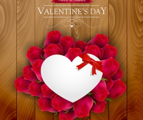 Valentines day elements with wooden background vector 08