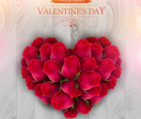 Valentines day elements with wooden background vector 09