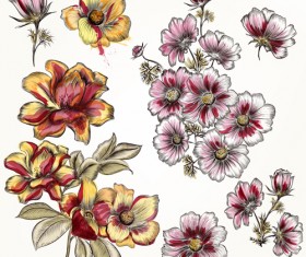 Vector hand drawn flowers set 01