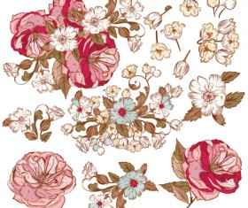 Vector hand drawn flowers set 02