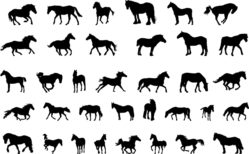 Vector horses silhouetters set 02