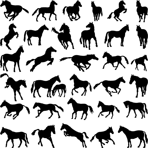 Vector horses silhouetters set 03