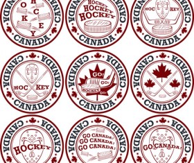 Vintage canada hockey stamp vector material 01