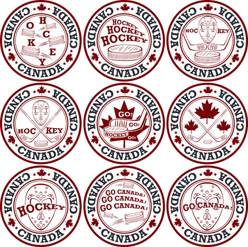 Vintage canada hockey stamp vector material 01