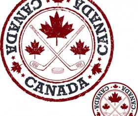 Vintage canada hockey stamp vector material 02