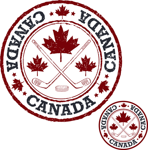Vintage canada hockey stamp vector material 02