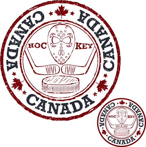 Vintage canada hockey stamp vector material 03