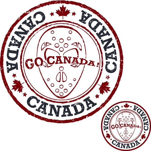 Vintage canada hockey stamp vector material 04