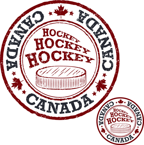 Vintage canada hockey stamp vector material 05