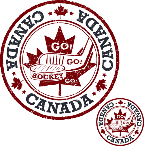 Vintage canada hockey stamp vector material 07