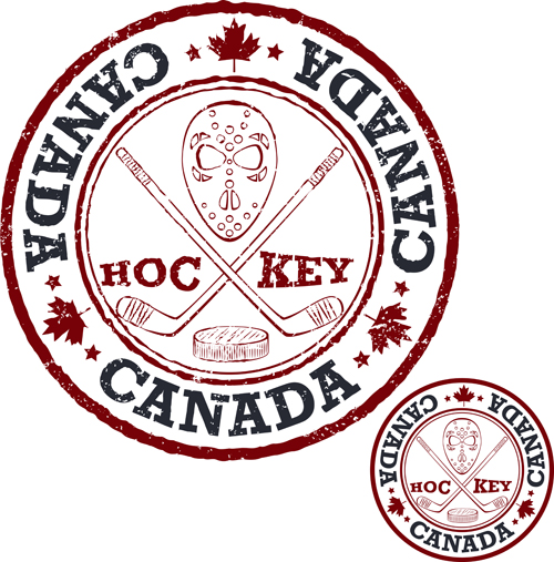Vintage canada hockey stamp vector material 08
