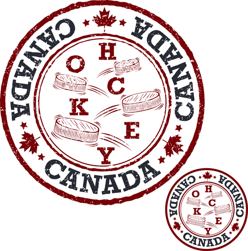 Vintage canada hockey stamp vector material 09