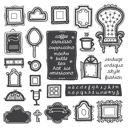 Vintage chair with frames vector material 01