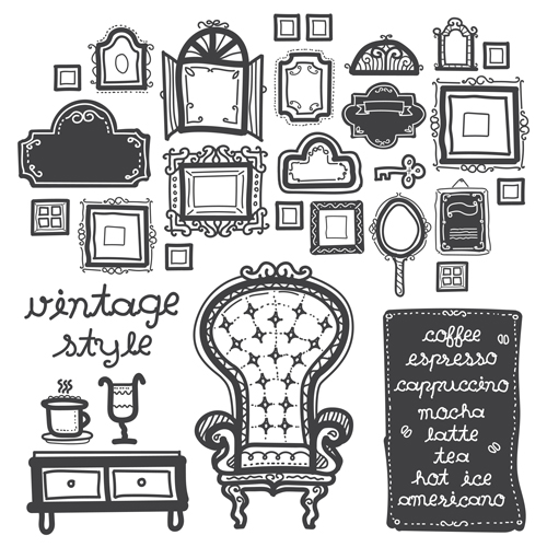 Vintage chair with frames vector material 02