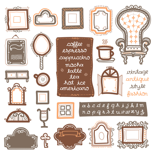 Vintage chair with frames vector material 03