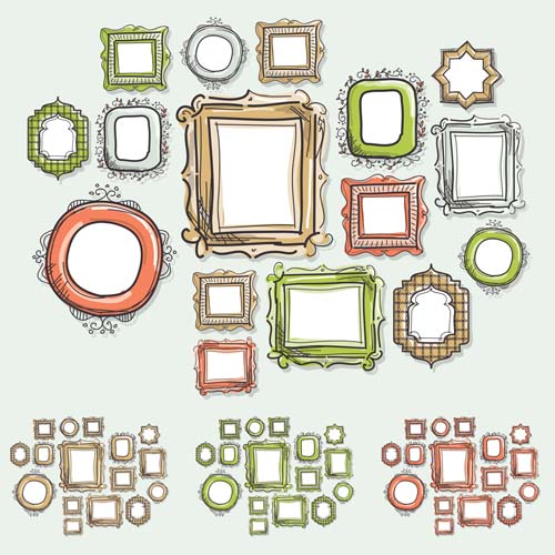 Vintage colored frames hand drawn vector