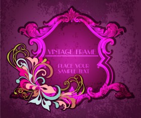 Vintage floral frames with grunge background vector 01