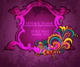 Vintage floral frames with grunge background vector 02