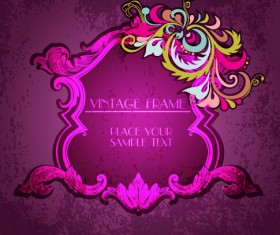Vintage floral frames with grunge background vector 03