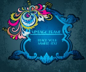 Vintage floral frames with grunge background vector 04