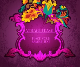 Vintage floral frames with grunge background vector 06