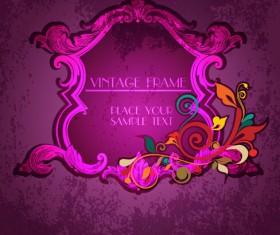Vintage floral frames with grunge background vector 07
