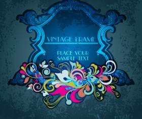 Vintage floral frames with grunge background vector 08