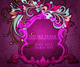 Vintage floral frames with grunge background vector 09