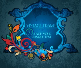 Vintage floral frames with grunge background vector 10