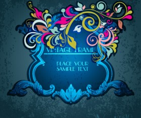 Vintage floral frames with grunge background vector 11