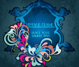 Vintage floral frames with grunge background vector 12