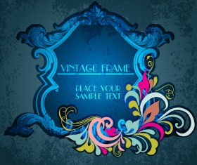 Vintage floral frames with grunge background vector 13