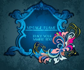 Vintage floral frames with grunge background vector 15