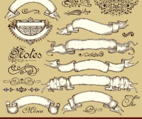 Vintage ornaments with ribbon vector