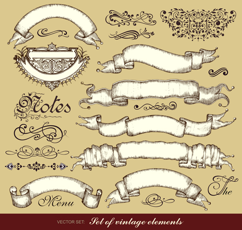 Vintage ornaments with ribbon vector