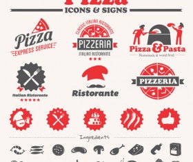 Vintage pizza icons with logos vector