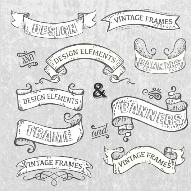Vintage ribbon labels with ornaments vector 01
